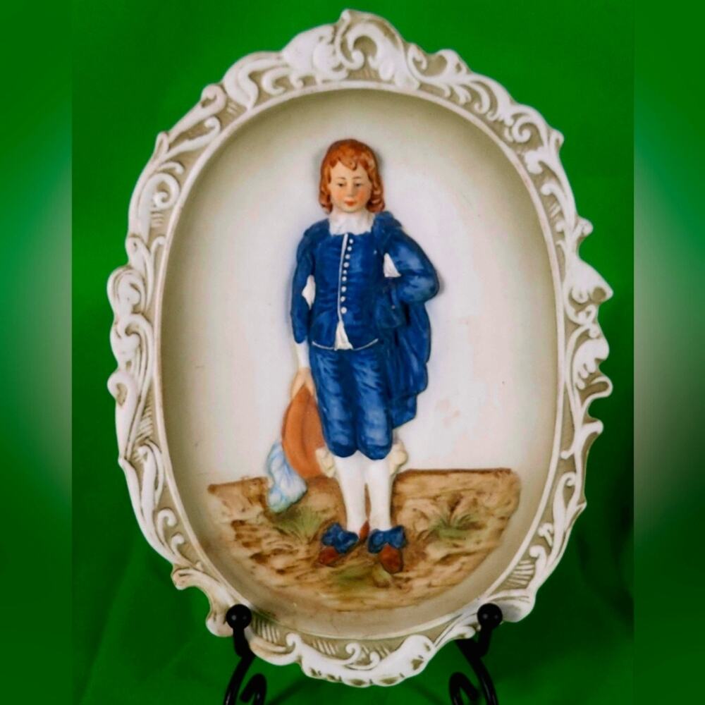 Vintage Lefton Blue Boy Wall Plaque KW3504 – 1940s Porcelain – Rare